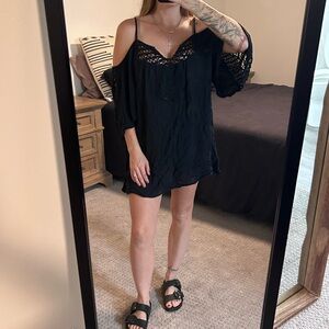 Amuse Black Crochet Cold Shoulder Cover up Dress